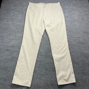 Peter Millar Mens 35x32 Stone Beige 5 Pocket Straight Leg Pant Cotton Blend EB66